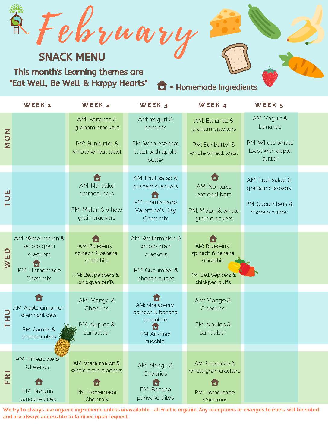 The Well Monthly Snack Menu – The Well